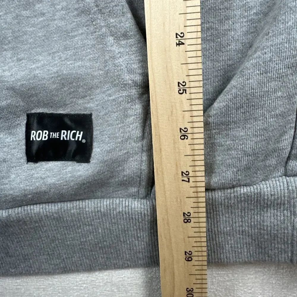 Rob the Rich Collection Men XL Gray Hooded Drawstring Pocket Pullover Sweatshirt